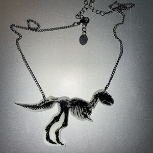 Black and White Skeletal T Rex Dinosaur Necklace